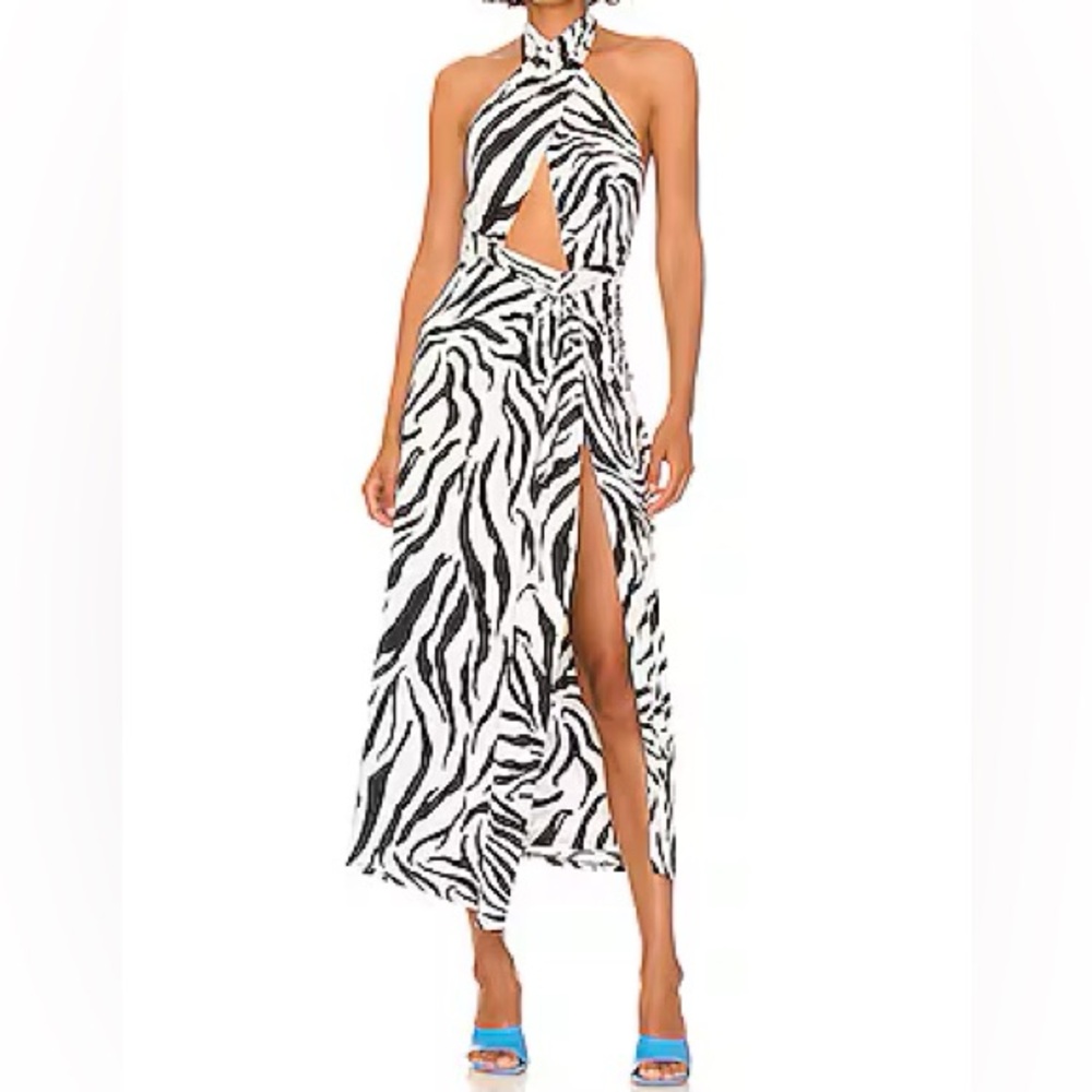 AFRM Black and White Zebra Halter Midi Dress